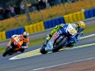 Valentino Rossi riding ahead of Andrea Dovizioso in Le Mans