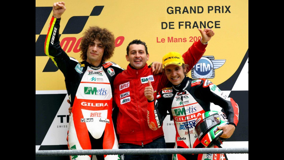 Simoncelli and Locatelli with Boscoscuro on the podium at Le Mans