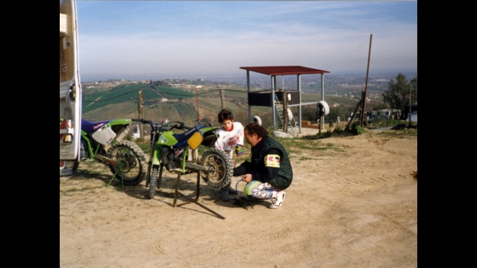Andrea Dovizioso and his father Antonio preparing for a motocross session