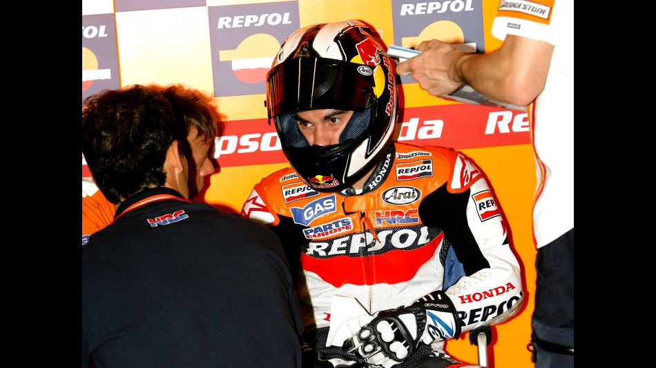 Dani Pedrosa in the Repsol Honda garage