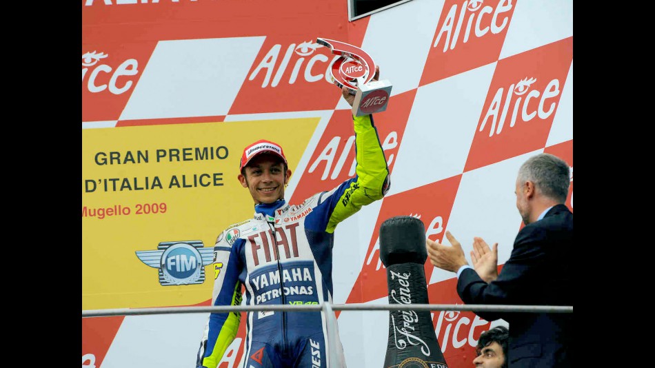 Valentino Rossi on the podium at Mugello