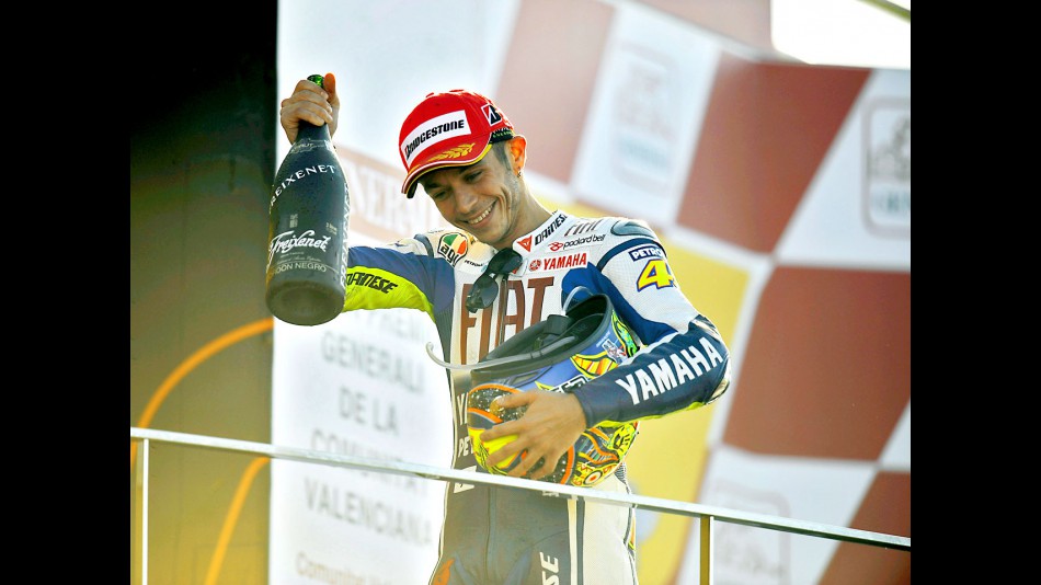 Valentino Rossi on the podium in Valencia