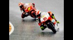 Marco Simoncelli riding ahead of Alvaro Bautista during 250cc race in Mugello