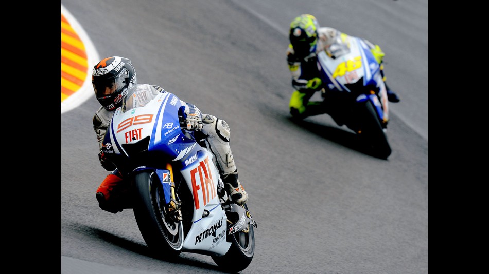 Jorge Lorenzo riding ahead of Valentino Rossi