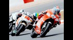 Nicky Hayden riding ahead of MotoGP group in Montmeló
