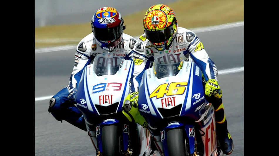 Yamaha´s Valentino Rossi and Jorge Lorenzo at Catalunya Circuit
