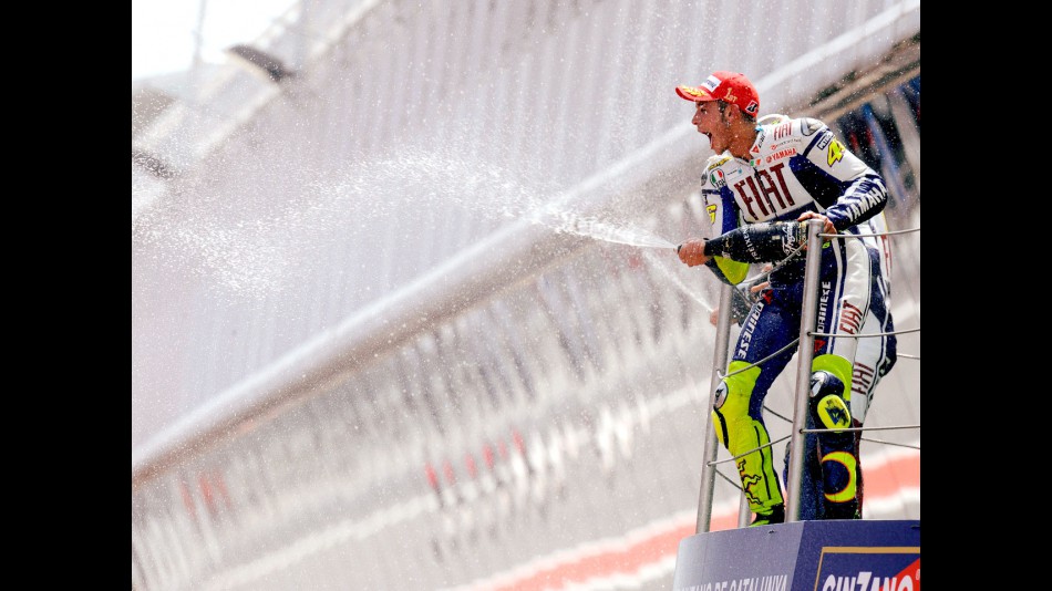 Valentino Rossi celebrates podium at Gran Premi Cinzano de Catalunya