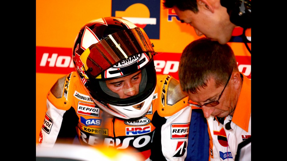 Andrea Dovizioso in the Repsol Honda garage