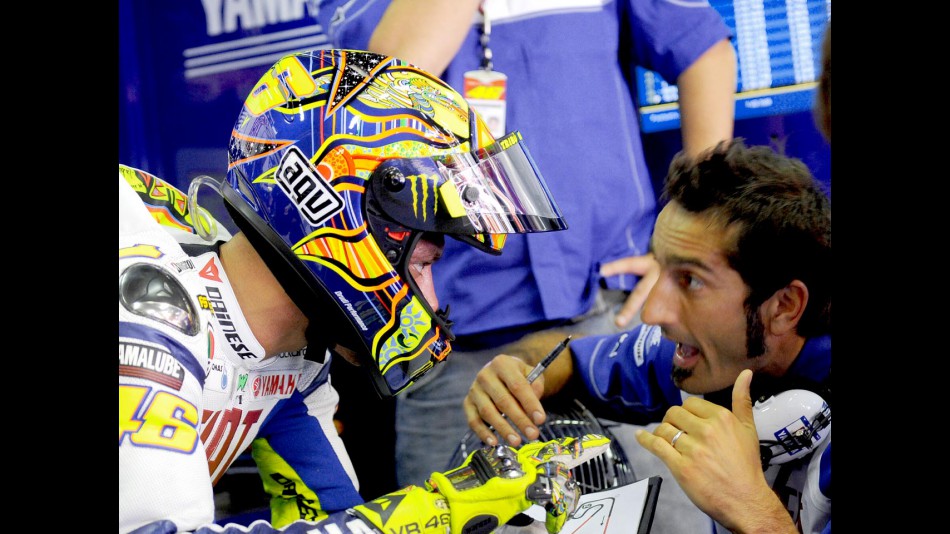 Valentino Rossi in the Fiat Yamaha garage