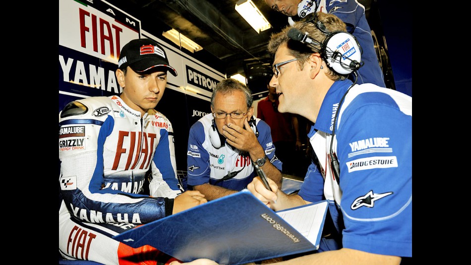 Jorge Lorenzo in the Fiat Yamaha garage