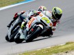 Toni Elias riding ahead of Marco Melandri in Assen