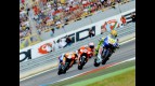 Valentino Rossi riding ahead of MotoGP group in Assen