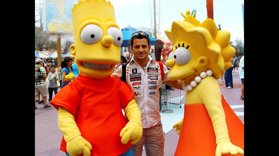 Randy de Puniet with Bart and Lisa Simpson at Universal Studios Hollywood