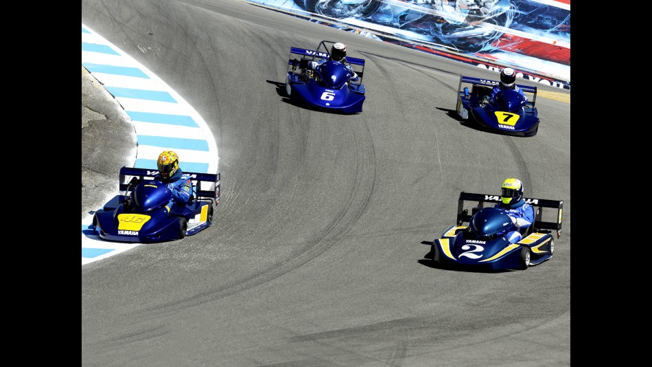 Lawson, Rainey, Roberts and Rossi in SuperKart action at Laguna