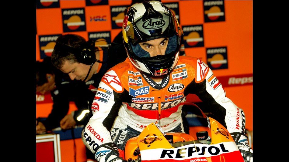 Dani Pedrosa in the Repsol Honda garage