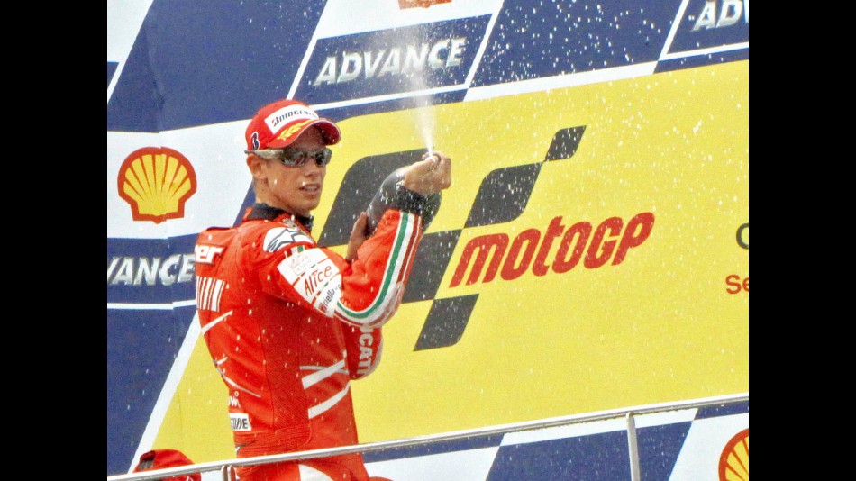 Casey Stoner on the podium at Sepang