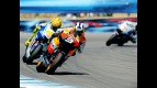 Dani Pedrosa and Valentino Rossi in action in Laguna
