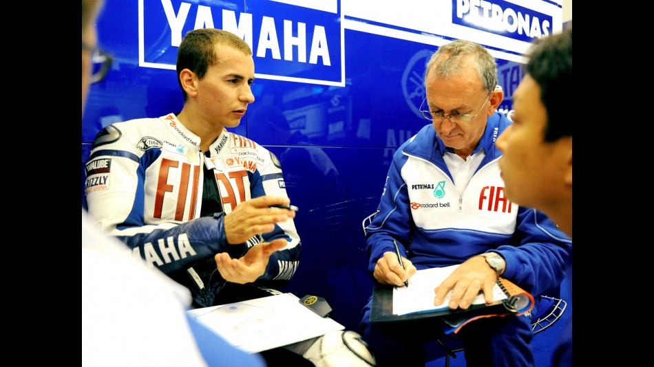 Jorge Lorenzo in the Fiat Yamaha garage