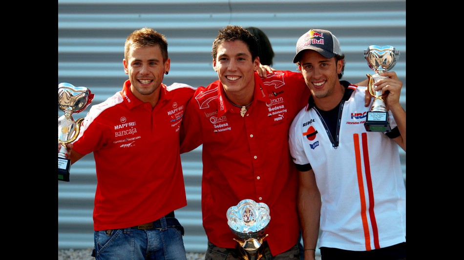 Álvaro Bautista, Aleix Espargaró and Andrea Dovizioso, Podium finishers in kart event