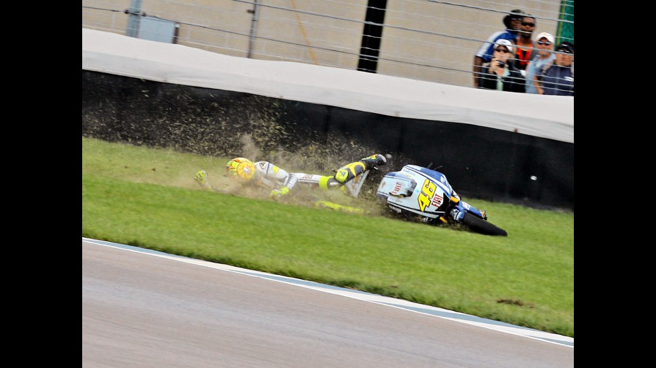 Rossi crashes during  the race at Indianapolis