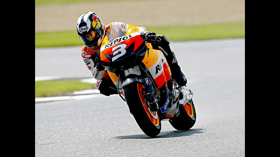 Dani Pedrosa in action in Donington