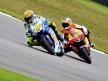 Valentino Rossi riding ahead of Andrea Dovizioso in British GP