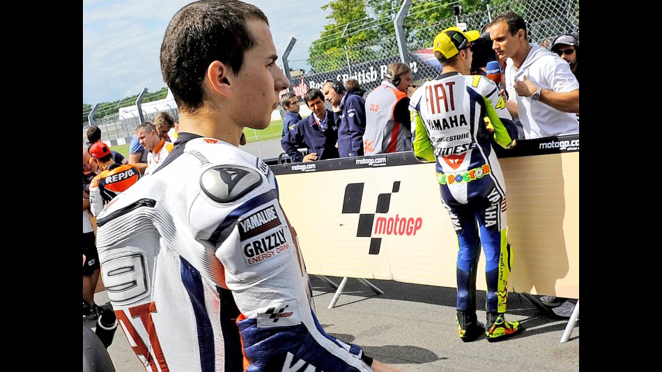Lorenzo and Rossi in Parc Fermé at Donington