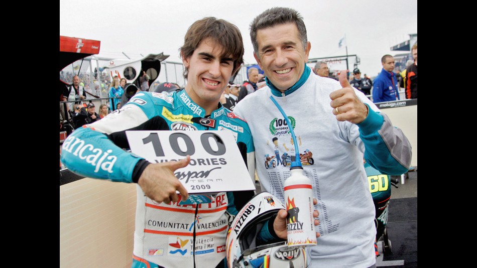Julián Simón and Jorge Martínez Aspar after 100th wins at Donington