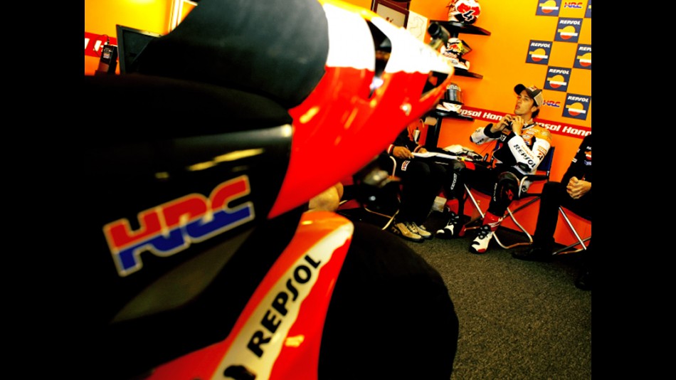Andrea Dovizioso in the Repsol Honda garage