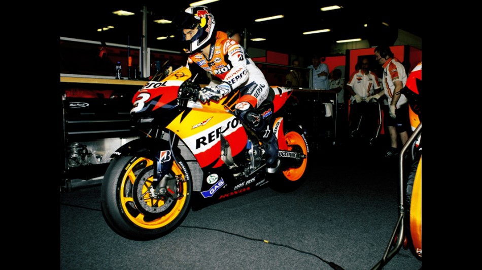 Dani Pedrosa in the Repsol Honda garage
