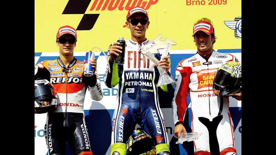 Pedrosa, Rossi and Elias on the podium at Brno