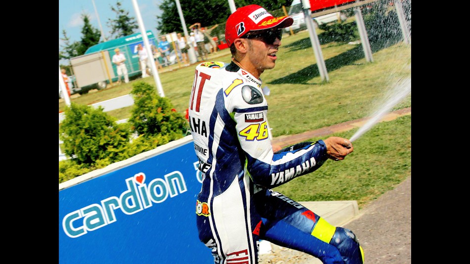 Valentino Rossi celebrates podium at Cardion ab Grand Prix