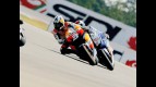 Dani Pedrosa riding ahead of Jorge Lorenzo in Brno