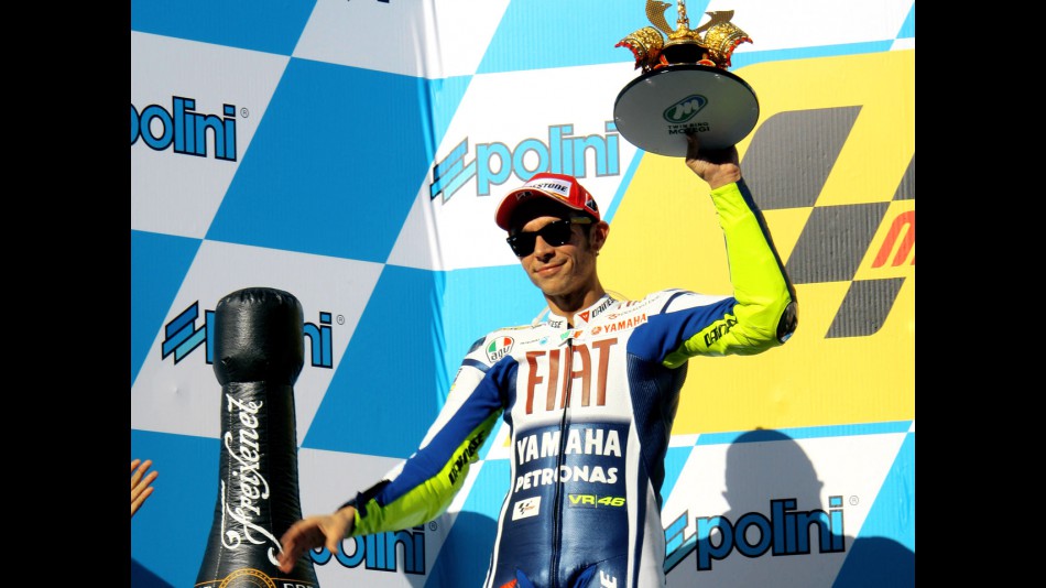 Valentino Rossi on the podium at Motegi