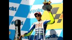 Valentino Rossi on the podium at Motegi