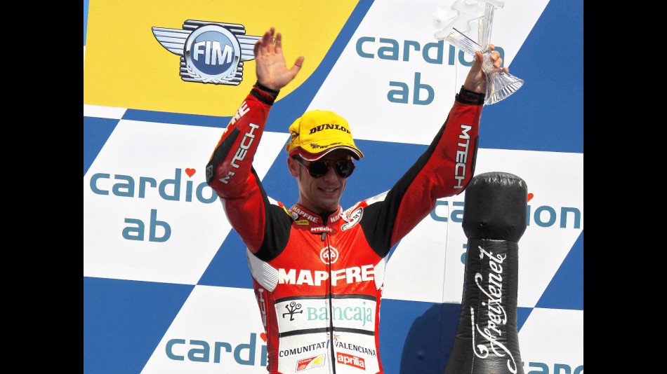 Álvaro Bautista o the podium at Brno