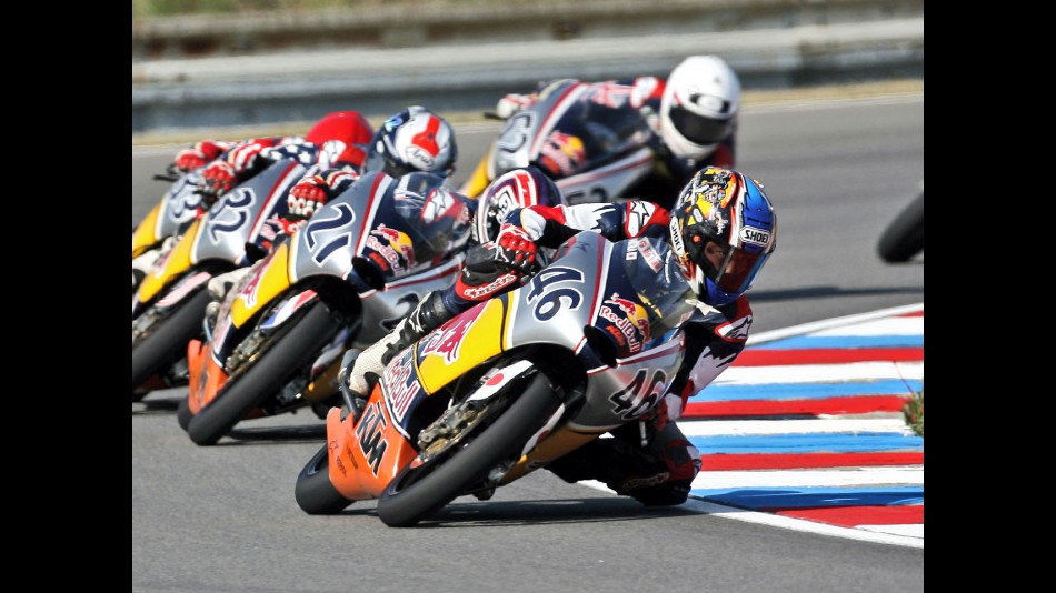 Daijiro Hiura riding ahead of Red Bull MotoGP Rookies group in Brno