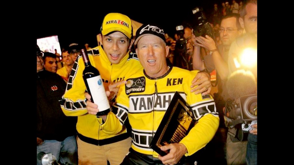 Rossi and Kenny Roberts Sr. at the Indy Mile Flat Track race