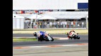 Jorge Lorenzo riding ahead of Alex de Angelis in Misano