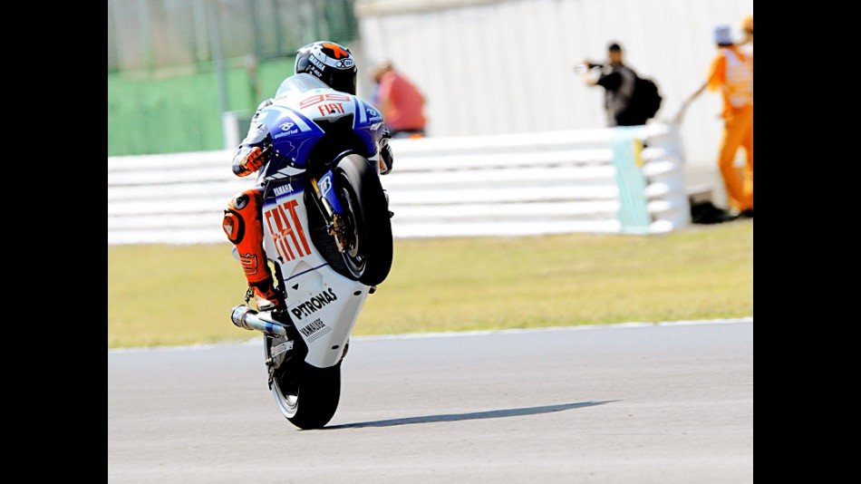 Jorge Lorenzo pulls off a wheelie in Misano