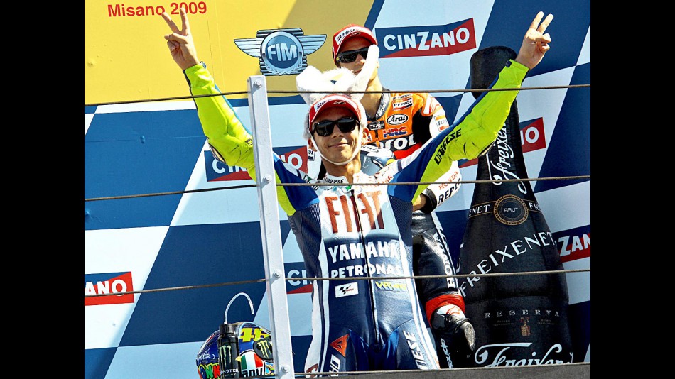 Valentino Rossi celebrates GP win at Misano