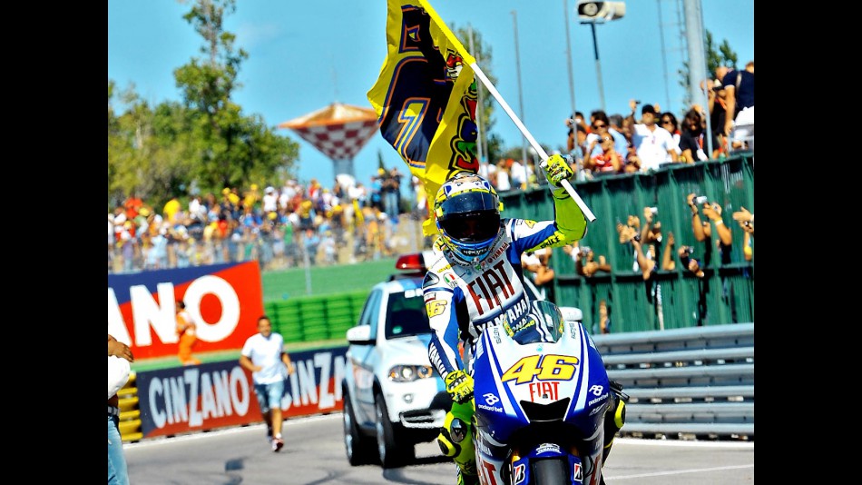 Rossi celebrates GP win in Misano