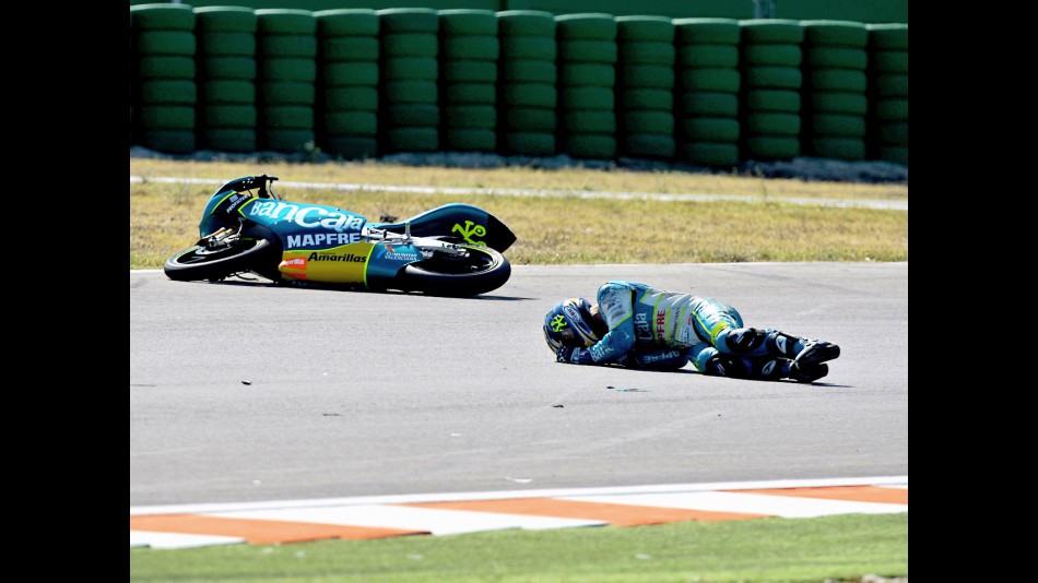 Sergio Gadea after cras during 125cc race in Misano