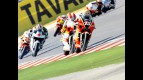 Mattia Pasini riding ahead of 250cc group in Misano