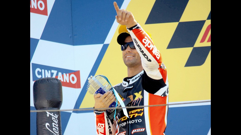 Mattia Pasini on the podium at Misano