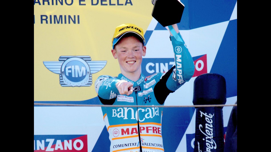 Bradley Smith on the podium at Misano