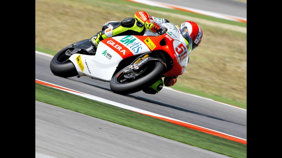 Marco Simoncelli in action in Misano