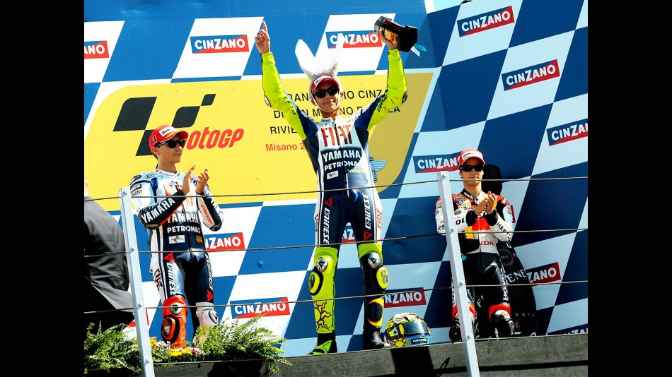 Lorenzo, Pedrosa an Rossi on the podium at Misano