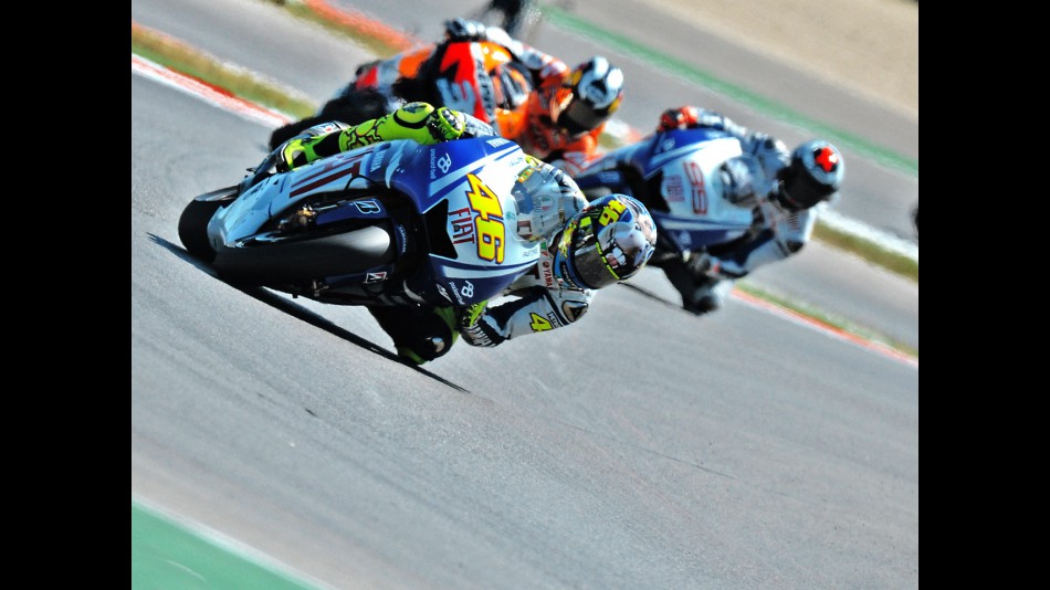 Rossi, Pedrosa and Lorenzo in action in Misano