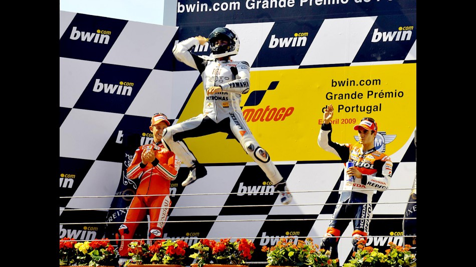 Lorenzo celebrates GP win at Estoril